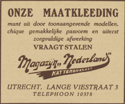 717287 Advertentie van Magazijn Nederland - Kattenburg & Co., kledingwinkel, Lange Viestraat 3 te Utrecht, voor de ...